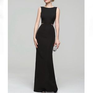 NWT Scoop Neck Mesh Cut Out Sleeveless Evening Maxi Gown Dress Black 4